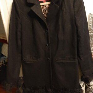 Betsey Johnson coat-black with lace on the bottom & on sleeves  size 10